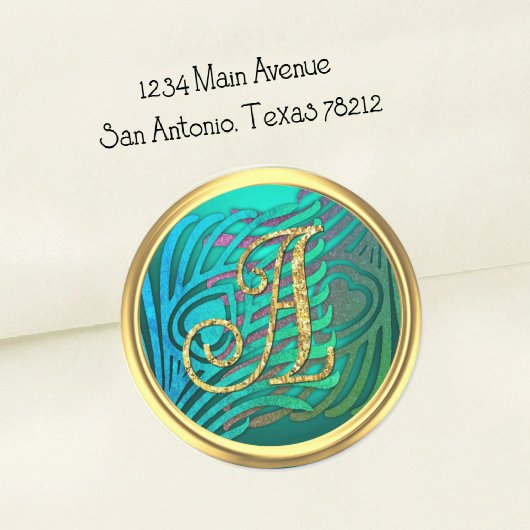 Sticker Rond Art Déco Monogramme Paon 3 Or