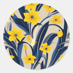 Sticker Rond Art Déco Motif géométrique avec Marine Bleu Jaune