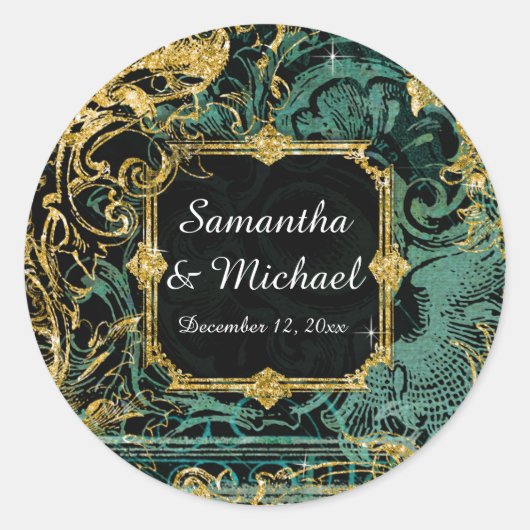 Sticker Rond Art Déco Peacock Gold Parties scintillant Old Holl (Devant)