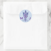 Sticker Rond Art Déco Peacock violet Plumes Monogram Mariage (Sac)