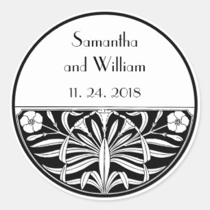 Sticker Rond Art Déco Retro Vitrail Floral Wedding Favoriser