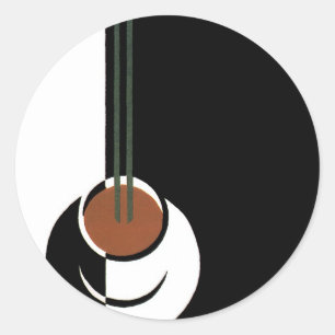 Sticker Rond Art Déco vintage, tasse de café avec vapeur