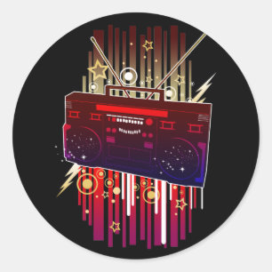 Sticker Rond Art d'enceinte rétro coloré avec des vibrations de