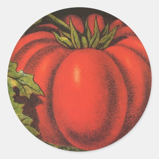 Sticker Rond Art d'étiquette de caisse de fruits vintage, tomat (Devant)