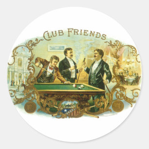 Sticker Rond Art d'étiquette de cigare vintage, Club Friends Bi