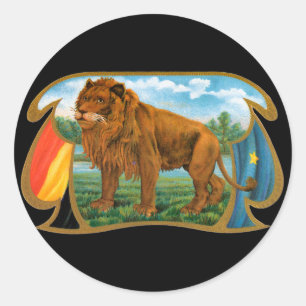 Sticker Rond Art d'étiquette de cigare vintage, Lion, Roi de la