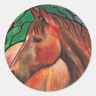 Sticker Rond Art doux de mosaïque en verre souillé de cheval