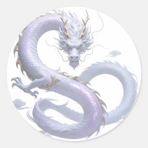 Sticker Rond Art du Dragon Blanc   Esthétique Fantastique Mythi
