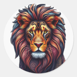 Sticker Rond Art du lion à motifs kaléidoscopiques