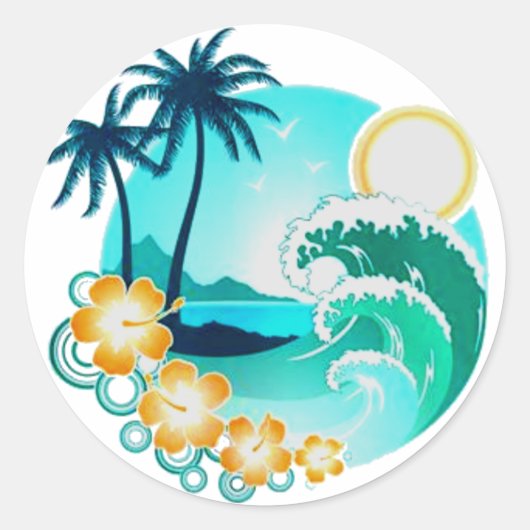 STICKER ROND ART DU SURF TROPICAL HAWAIIEN (Devant)