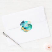 STICKER ROND ART DU SURF TROPICAL HAWAIIEN (Enveloppe)