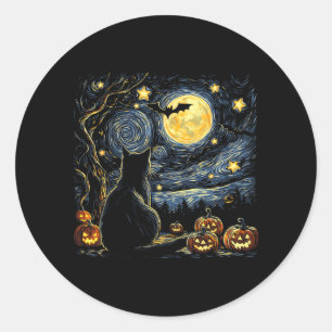 Sticker Rond Art étoilé Halloween Nuit Art Peinture Noir
