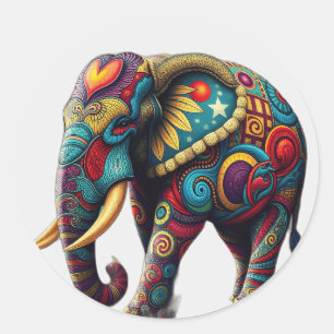 Sticker Rond Art évolutif Kaleidoscopique Eléphant