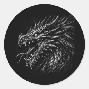 Sticker Rond Art Fantastique Médiéval de Style Dragon Grunge