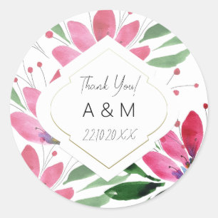 Sticker Rond Art floral à l'aquarelle Lotus Rose Rustique