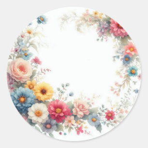 Sticker Rond Art floral aquarelle Texte vierge modèle