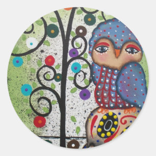 Sticker Rond Art Folk Par Lori Everett OWL
