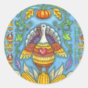 STICKER ROND ART FOLK TURQUIE, COULEURS DE THANKSGIVAL SAISONNI