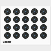 Sticker Rond Art fractal bleu et noir Sage (Feuille)
