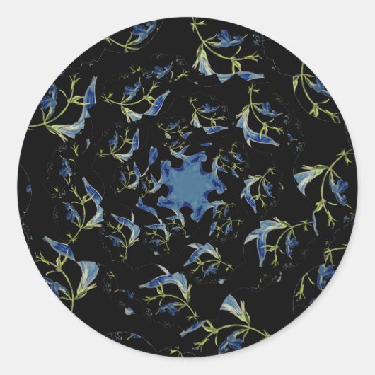 Sticker Rond Art fractal bleu et noir Sage (Devant)