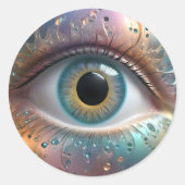 Sticker Rond Art Fractal Blue Eyeball, (Devant)