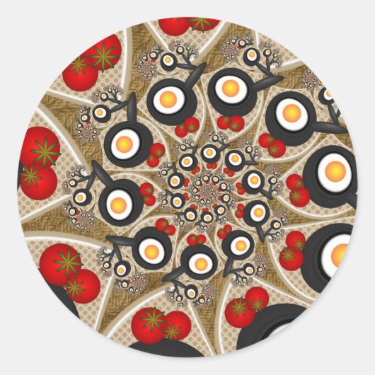 Sticker Rond Art fractal de brunch drôle, nourriture, tomates,  (Devant)