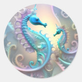 Sticker Rond Art fractal des hippocampes, (Devant)