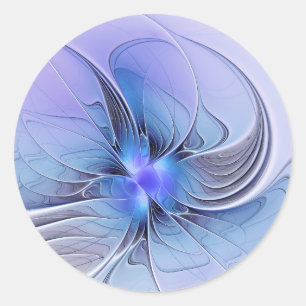 Sticker Rond Art fractal moderne abstrait bleu lavande