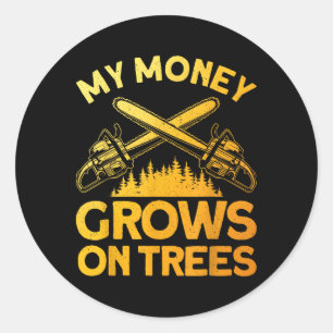 Sticker Rond Art Funny Lumberjack Pour Hommes Arbre Coupe Scie