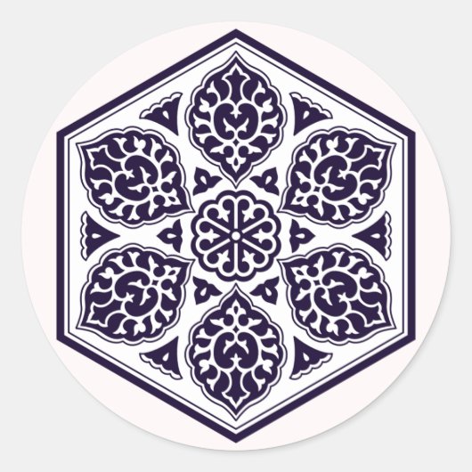 Sticker Rond Art géométrique bleu blanc de l'Empire turc (Devant)
