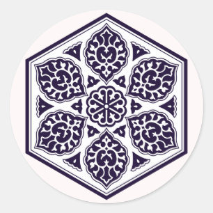 Sticker Rond Art géométrique bleu blanc de l'Empire turc
