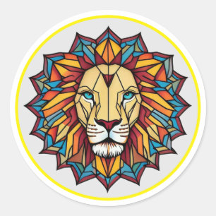 Sticker Rond "Art géométrique du lion à équilibre vif"