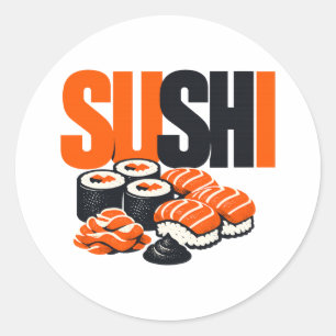 Sticker Rond Art graphique de sushi moderne et audacieux