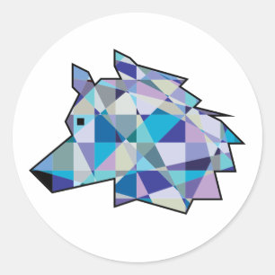 Sticker Rond Art graphique original Wolf Head Profil du visag