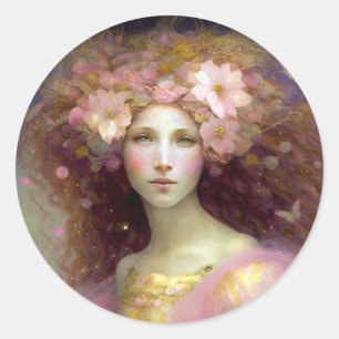 Sticker Rond Art Imaginaire Fairy Rose