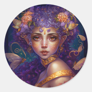 Sticker Rond Art Imaginaire Fée Elfe Violet