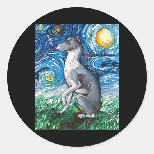 Sticker Rond Art italien Greyhound Starry Night Whippet Chien (Devant)