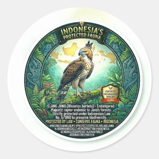 Sticker Rond Art majestueux de l'Aigle de Java - Rare Wi indoné (Devant)