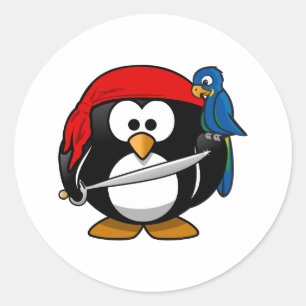 Sticker Rond Art mignon de pingouin de pirate