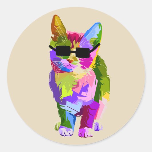 Sticker Rond Art moderne cool pop art chaton chaton (Devant)