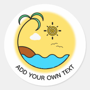Sticker Rond Art moderne Emblème de plage d'été Texte personnal