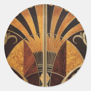 Sticker Rond art Nouveau, art déco, vintage, couleurs bois, chi