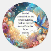 Sticker Rond Art Nouveau Bible Verse Floral Pâques (Devant)