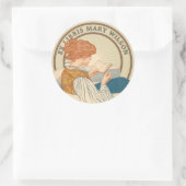 Sticker Rond Art Nouveau Femme & Livre 1900 Ex Libris Modèle (Sac)