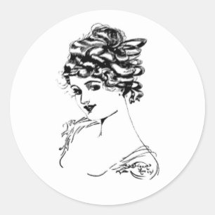 Sticker Rond Art Nouveau Lady 1917 Art