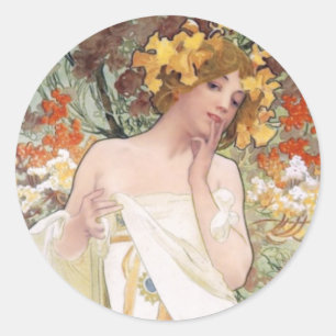 Sticker Rond Art Nouveau - Mucha - annonce de parfum