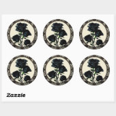 Sticker Rond Art nouveau noir Rose Floral Design (Feuille)