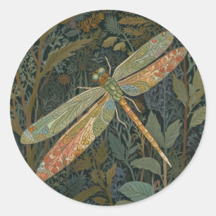 Sticker Rond Art nouveau vintage libellule vert or