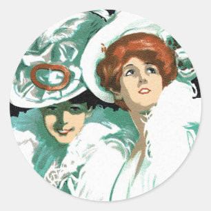 Sticker Rond Art Nouveau vintage, mode italienne, femmes élégan