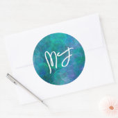 Sticker Rond Art numérique Abstrait Monogrammed Blue Bokeh (Enveloppe)